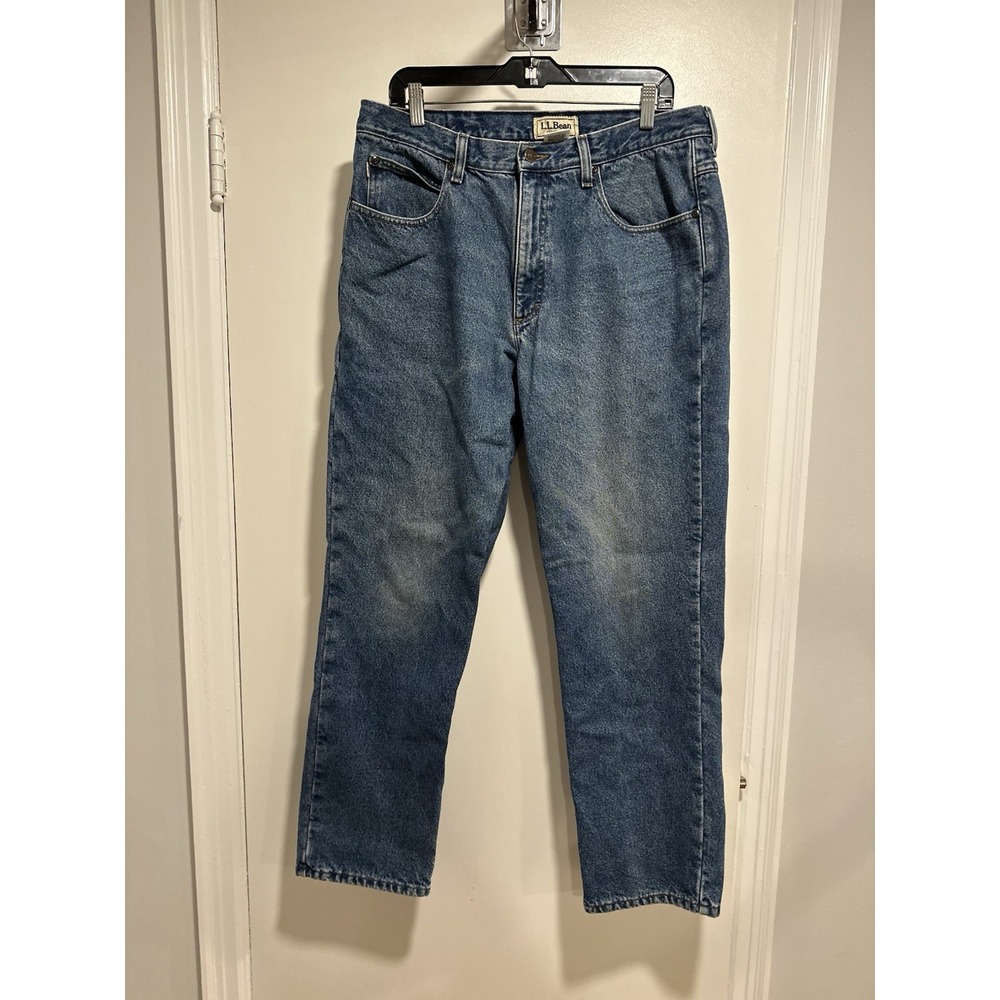 VTG Y2K LL Bean Mens 36x32 Flannel Lined Workwear Med Wash Straight Leg Jeans